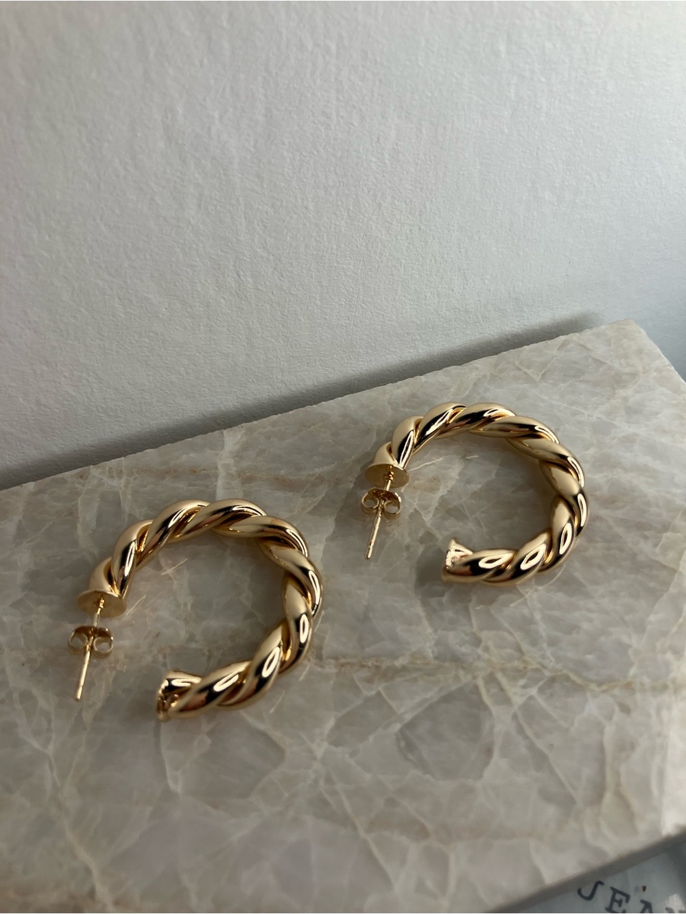 14k Gold plated Large Twisted Hoop Earrings - Picture 6 of 7
